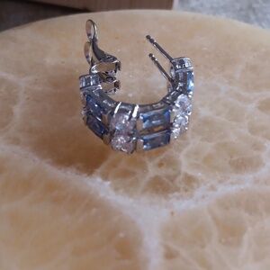 Silver Tone Clear Purple Rhinestone Pierced Earrings